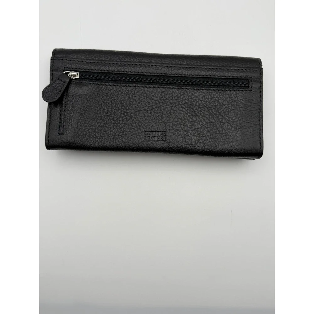 Giani Bernini Black Pebbled Leather Tri-Fold Continental Wallet ID Windows